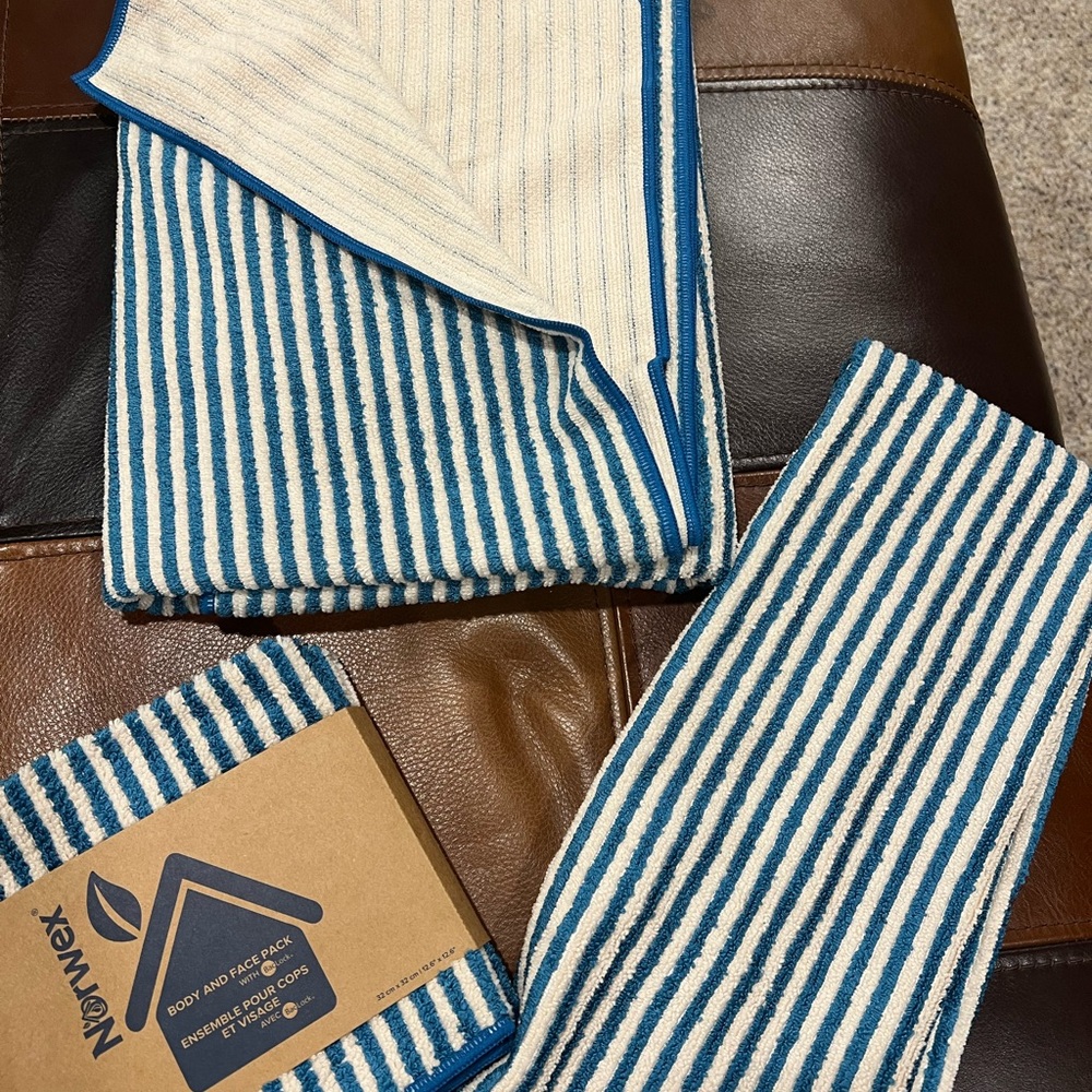 Norwex teal/vanilla Bath towel set NEW